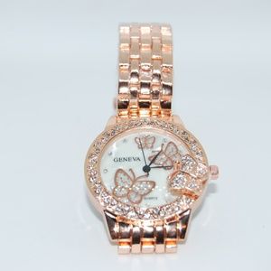 Geneva Rose Gold Fashion Watch with Butterflies